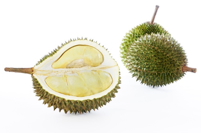 Durians on white background