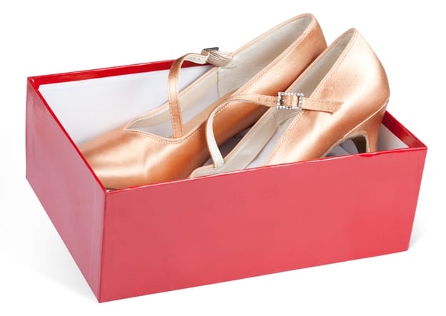 Lady's shoes in the red box isolated on a white background