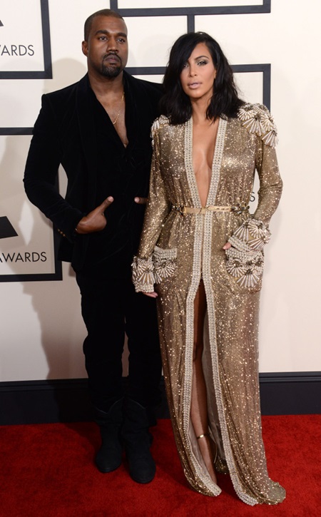 KIM KARDASHIAN + KANYE WEST @ the 2015 Grammy awards held @ the Nokia. February 8, 2015