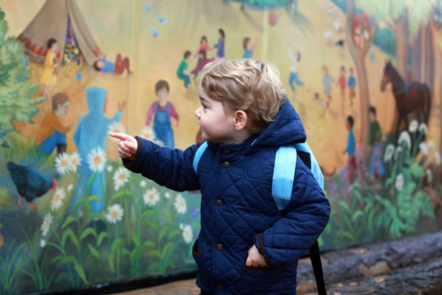 Handout photo, taken by his mother, the Duchess of Cambridge, of Prince George on his first day at the Westacre Montessori nursery school near Sandringham in Norfolk. EDITORIAL USE ONLY