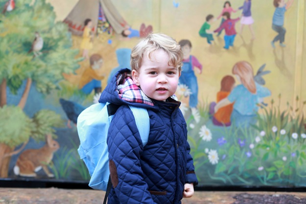 Handout photo, taken by his mother, the Duchess of Cambridge, of Prince George on his first day at the Westacre Montessori nursery school near Sandringham in Norfolk. EDITORIAL USE ONLY