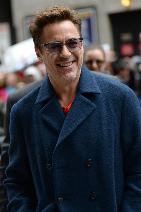 .April 23, 2015 New York City..Robert Downey Jr. arrives to tape an appearance on the Late Show with David Letterman on April 23, 2015 in New York City... Photo via Newscom
