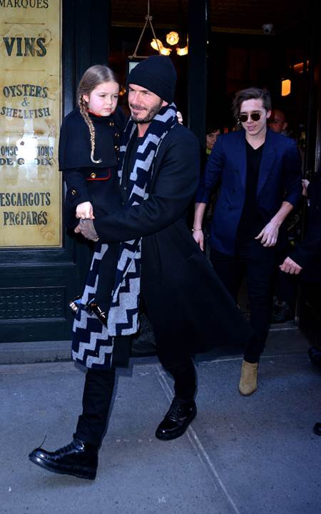 ....February 14 2016, New York City....David Beckham, his daughter Harper and Brooklyn Beckham (R) leaving Baththazar Restaurant on Februaryin New York City....By Line: Curtis Means/ACE Pictures......ACE Pictures, Inc...tel:Email: Photo via Newscom
