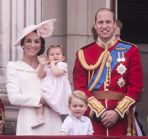 The Royal family attends the "Trooping of the Colour" which forms part of the Queen's 90th birthday celebrations at Buckingham Palace in London. Featuring: Prince George, The Duchess of Cambridge, Princess Charlotte, The Duke of Cambridge Where: London, United Kingdom When: 11 Jun 2016 Credit: Euan Cherry/WENN.com