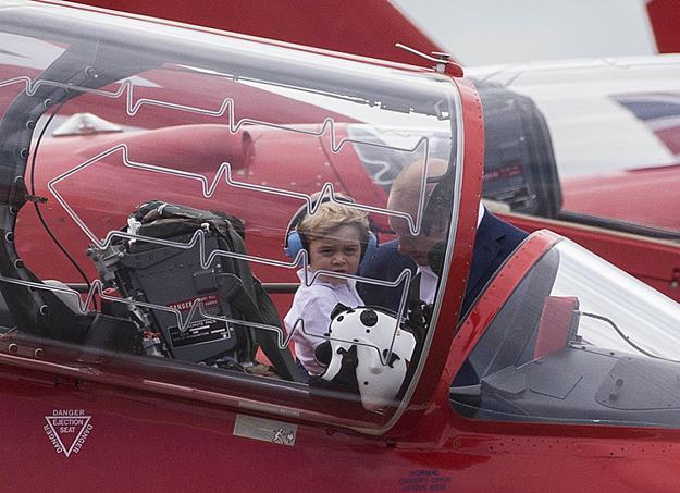 Mandatory Credit: Photo by David Hartley/REX/Shutterstock (5753599aq) Prince George with Prince William take a closer look at the Red Arrows. Royal International Air Tattoo, Fairford, UK - 08 Jul 2016