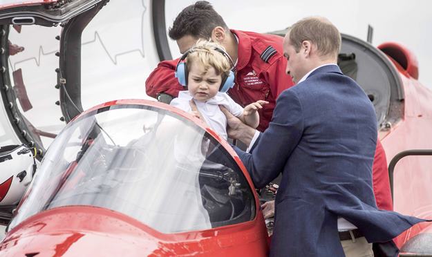 Photo Must Be Credited ©Alpha Press 073074 08/07/2016 Prince William Duke of Cambridge and Prince George of Cambridge at the Royal International Air Tattoo at RAF Fairford in Gloucestershire. *** No UK Rights Until 28 Days from Picture Shot Date ***