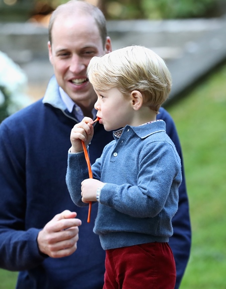 Mandatory Credit: Photo by REX/Shutterstock (6047574af) Prince George of Cambridge with Prince William, Duke of Cambridge at a children's party for Military families The Duke and Duchess of Cambridge visit Canada - 29 Sep 2016 Prince William, Duke of Cambridge, Catherine, Duchess of Cambridge, Prince George and Princess Charlotte are visiting Canada as part of an eight day visit to the country taking in areas such as Bella Bella, Whitehorse and Kelowna