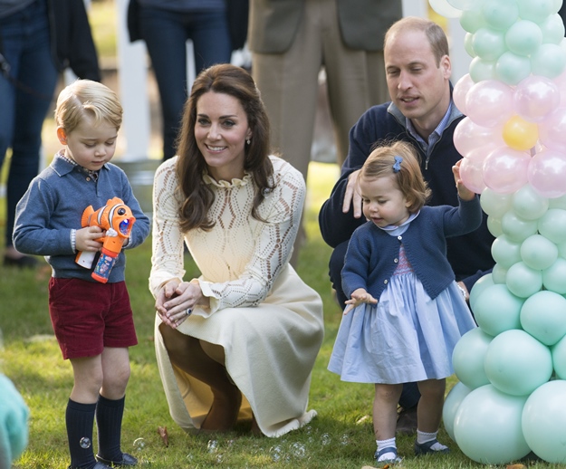 Mandatory Credit: Photo by Francis Dias/NEWSPIX/REX/Shutterstock (6047577ac) Princess Charlotte of Cambridge, Catherine Duchess of Cambridge, Prince William and Prince George The Duke and Duchess of Cambridge visit Canada - 29 Sep 2016 Royals attend children's party for military families, Government House, Victoria